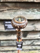 Elegant Compass Handle Antique Design Brass Stylish Hardwood Walking Stick Cane