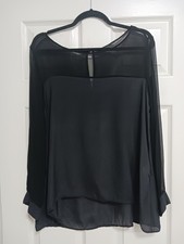 Ladies Blouse Tunic Top Black Sheer Viscose/Silk European Culture Size M