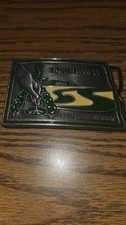 Vintage North Dakota Soil Conservation Belt Buckle Silver Green Yellow