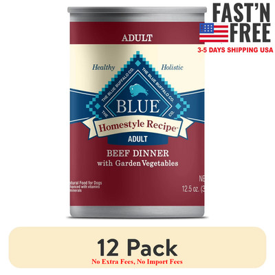 (12 pack) Blue Buffalo Homestyle Recipe Adult Wet Dog Food, Beef Dinner, 12.5-oz