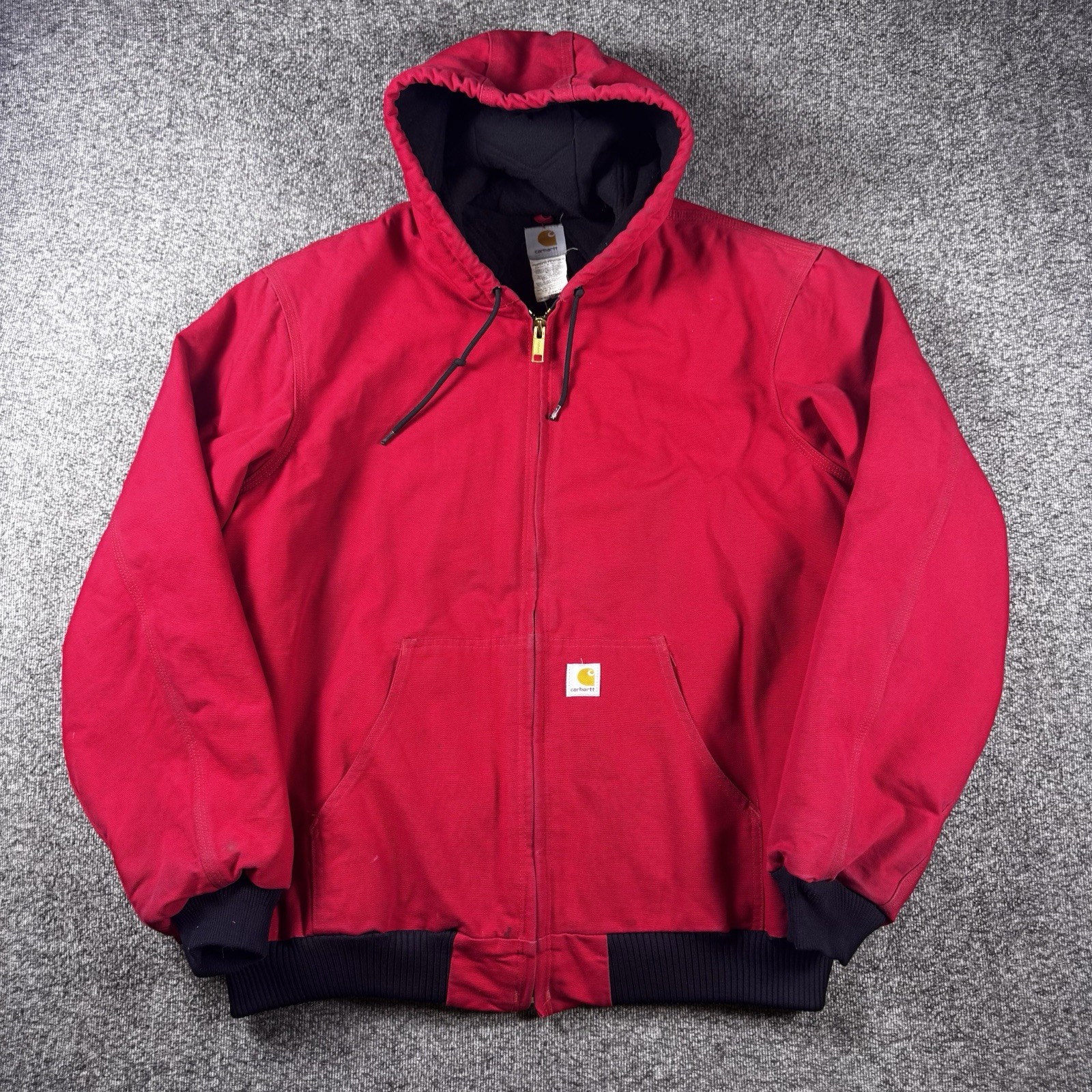 Carhartt Jacket Mens J140 Red XL Full Zip Hooded Quilted Duck Canvas Workwear