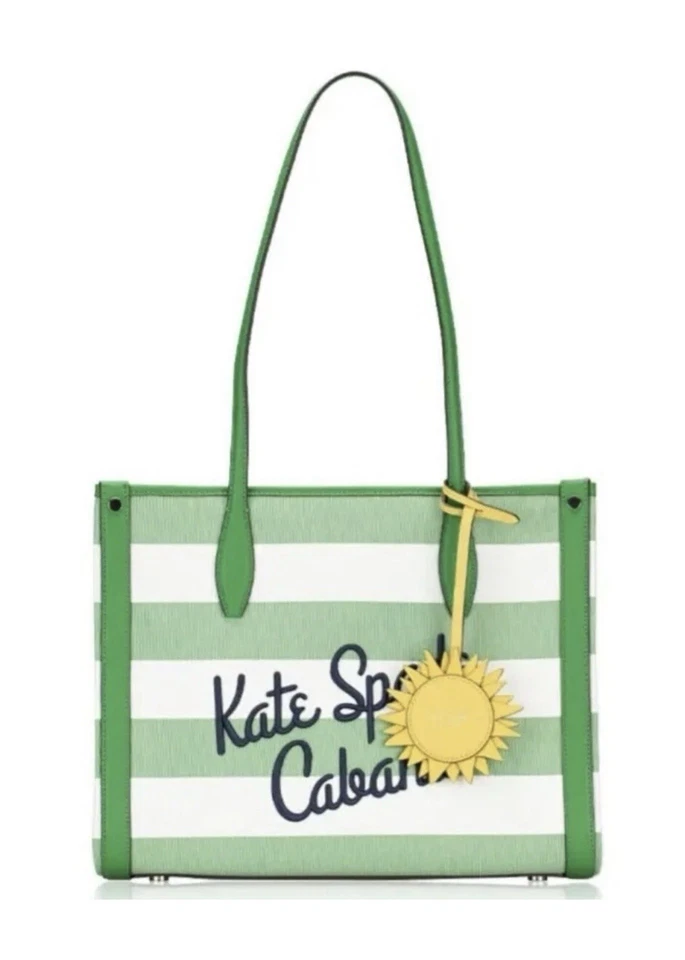 Women’s Authentic KATE SPADE Market Cabana Canvas green & cream Medium Tote, NWT - Image 2 of 4