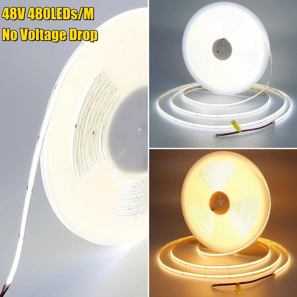 16.4ft-100ft 48V 480LED/M COB LED Light Strip Flexible LED Tape Home Bar Decor