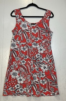Connected Apparel Floral Dress Size 10P 10 Petite Red Tropical Hawaiian A-Line
