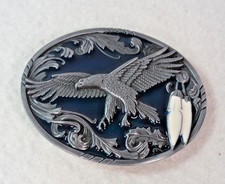 Vintage 90s Flying Eagle Belt Buckle Blue Enamel Western Native Style