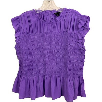 Ann Taylor Smocked Blouse Ruffled Short Flutter Sleeve Top Sz Medium Peplum