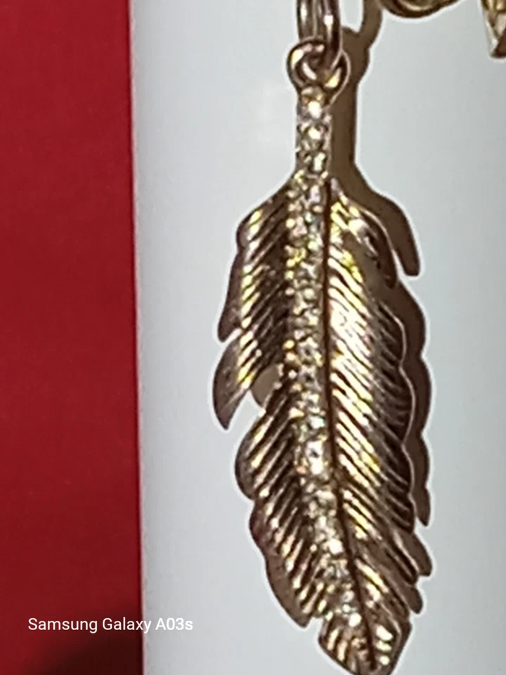 Banana Republic Gold Feather With Faux Diamonds Necklace - Image 2 of 4