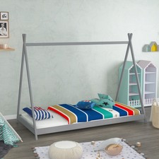 Kid House Bed Frame Single Bed Solid Wooden Canopy Toddler Child Floor Bedframe