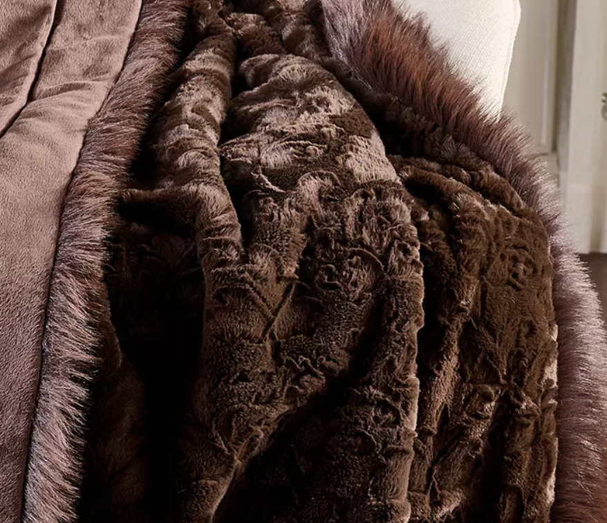 Hotel du Cobb Sculpted Damask Faux Fur Throw,Fox Border by Dennis