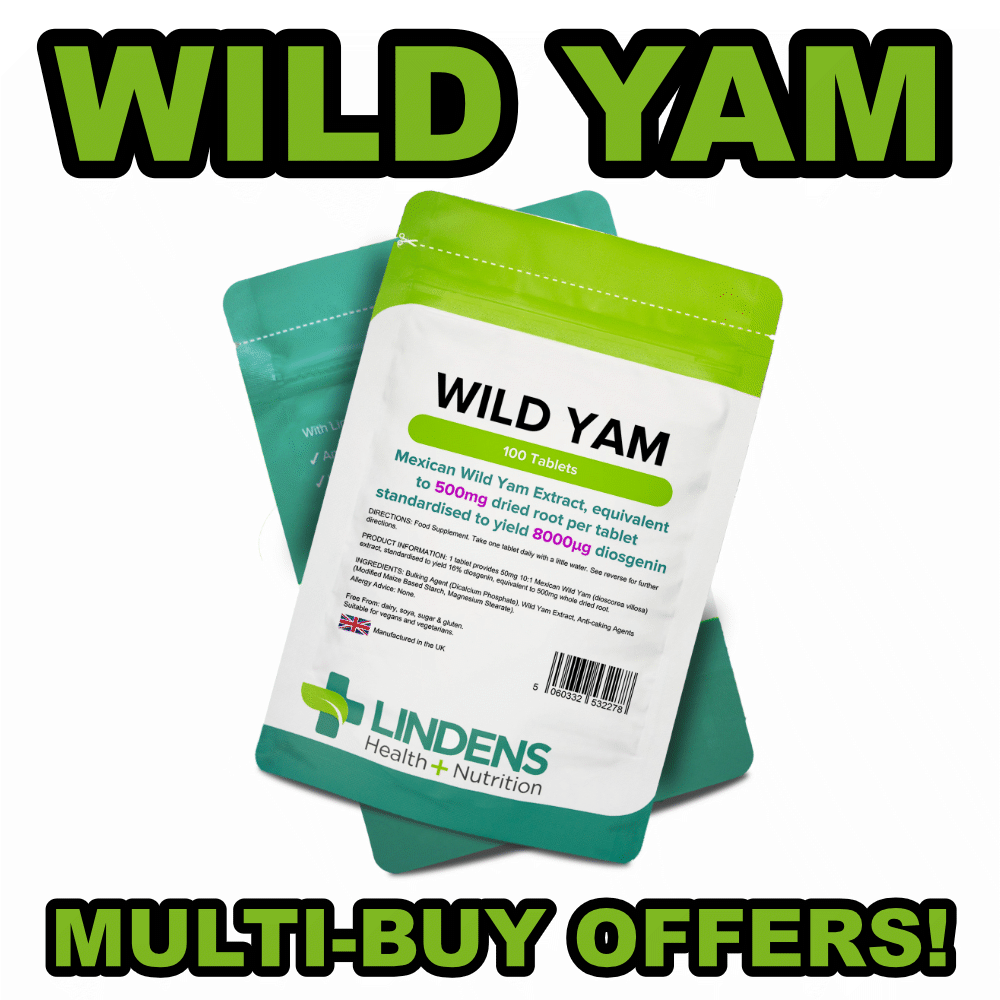 WILD YAM TABLETS (100) 500mg for Menopause Hormones IBS PMS Cramps