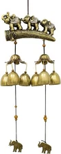 Elephants on a Trunk Yard Patio Decor Wind Chime w Brass Bells Hanging Ornament