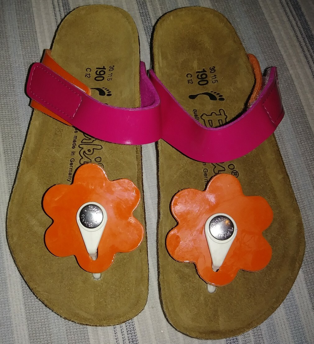 Birkenstock Tofino flower EUR 30N US 12 Pink Orange Patent adjustable kids  girls