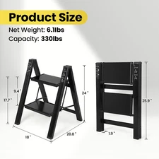 2 Step Stool for Household and Kitchen, Foldable Step Stool, Black, 330Lbs