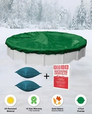 30' Round Above Ground Winter Pool Cover + (2) 4x4 Air Pillows + Winterizing Kit