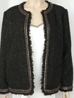 NWT Chicos 3 XL Embellished Tweed Jacket Black with Silvertone Trim Open Front