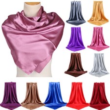Women Satin Square Hijab Solid Color Neck Wrap Scarf Muslim Turban Shawl Cover