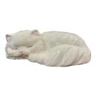 Vintage 11” Ceramic White Persian Cat Kitty Statue Sleeping 1980’s