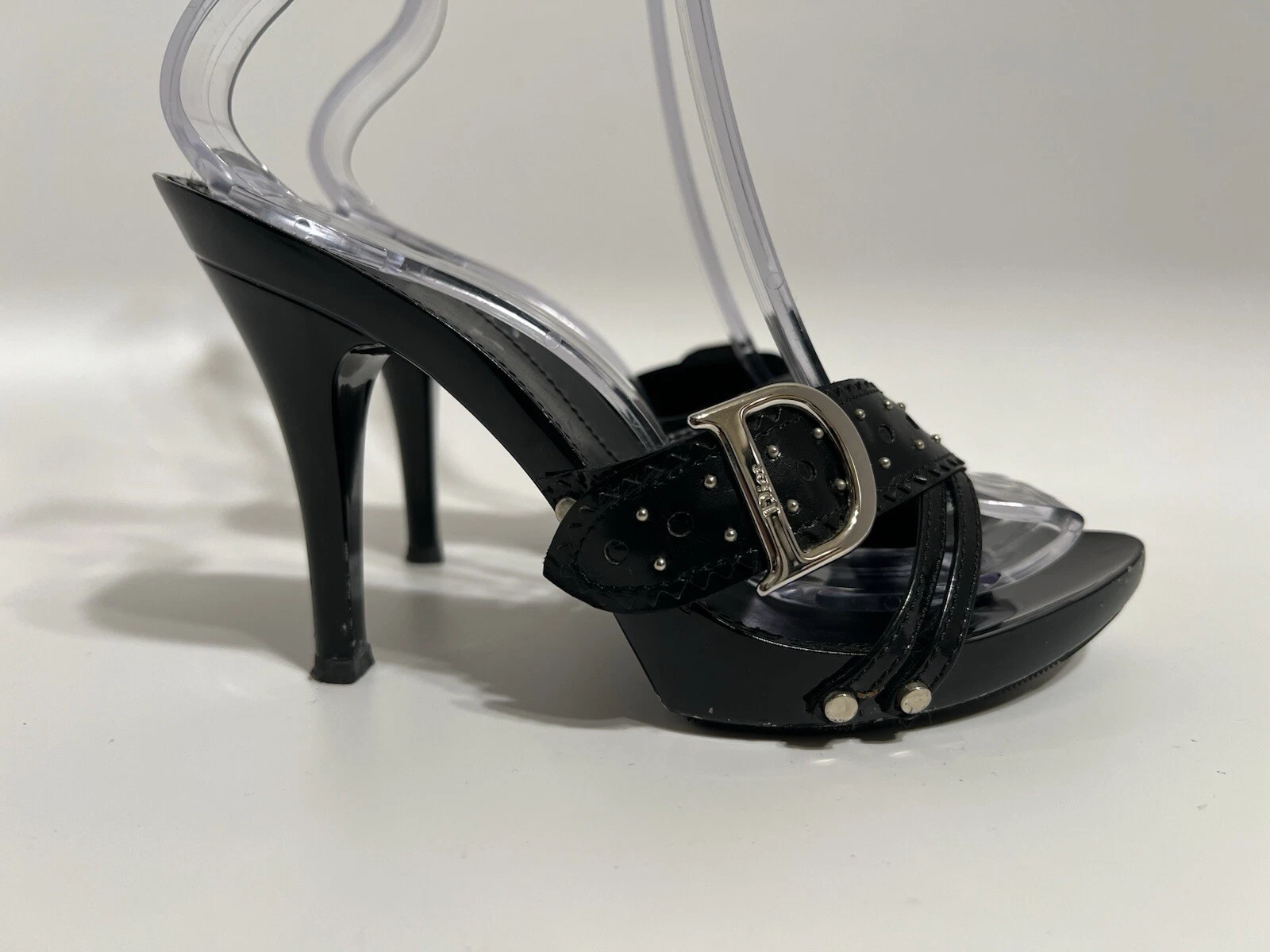 Sandales à talons vintage Christian Dior par John Galliano noir logo D 36