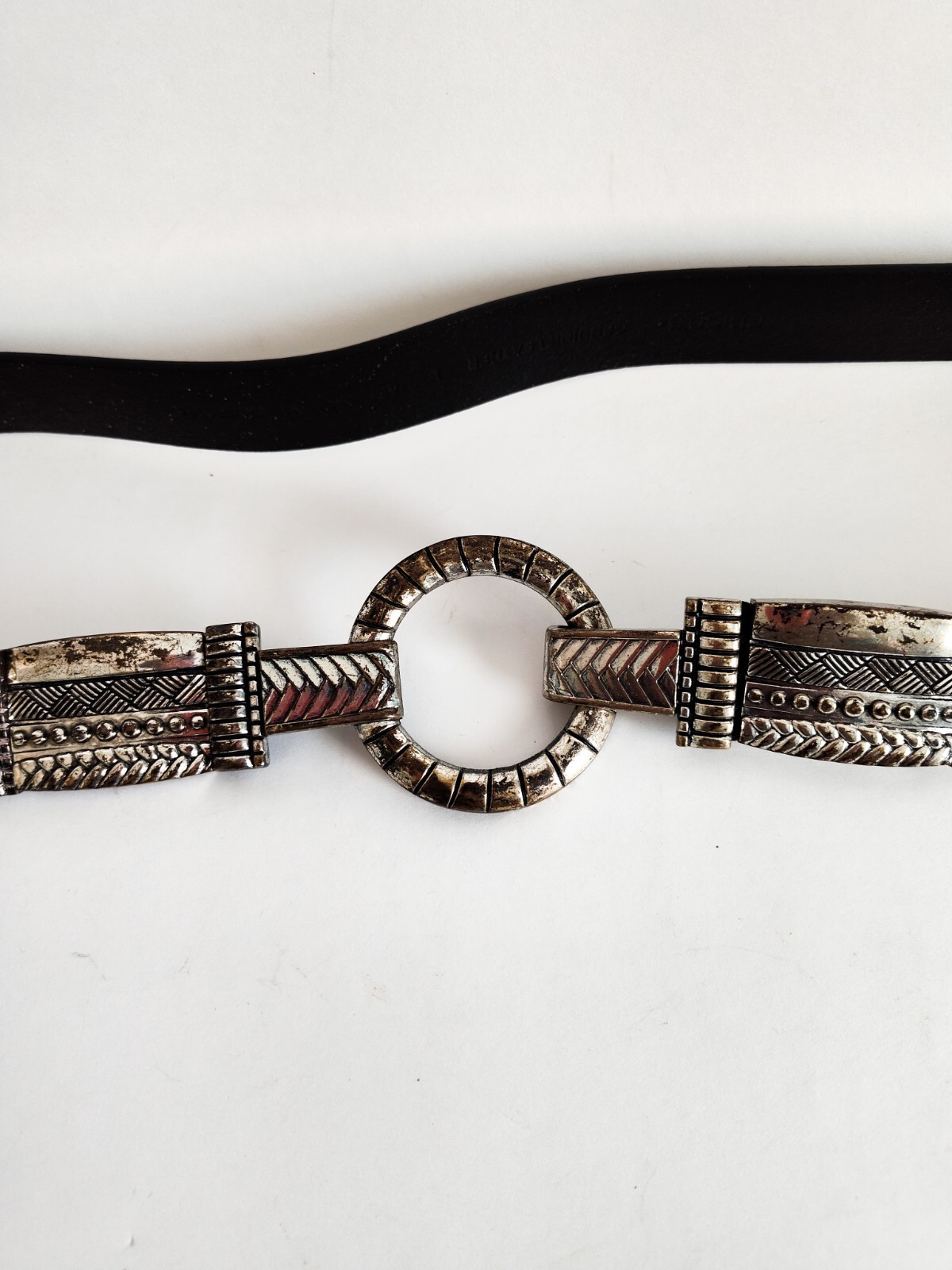 Chicos Belt Silver Black Rectangular Metal Engrav… - image 5