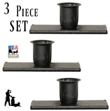 WINDOW SILL CANDLE HOLDER - Set of Three (3) Wrought Iron Primitive Metal Stands
