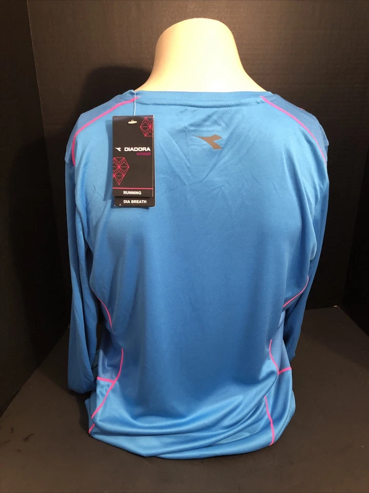 Camisa de manga larga Diadora para mujer mediana azul y rosa Foto 3 de 4