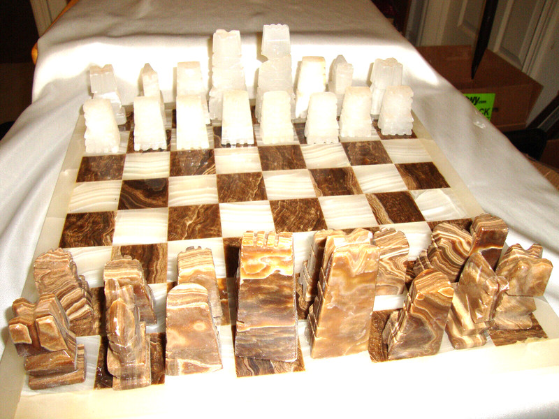 Vintage Alabaster Hand Carved Chess Set