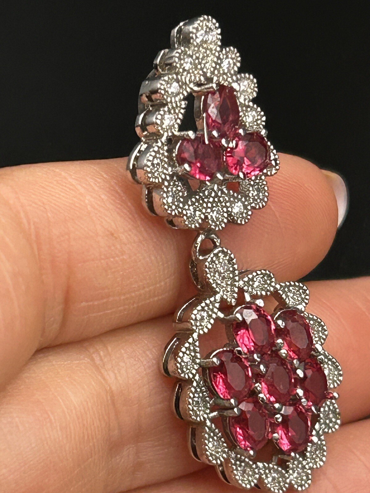 Sterling Silver .925 Synthetic Ruby Rhinestone Pe… - image 7