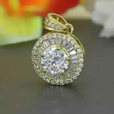 14k Yellow Gold Plated 2Ct Round Cut Simulated Diamond Women's Fancy Pend