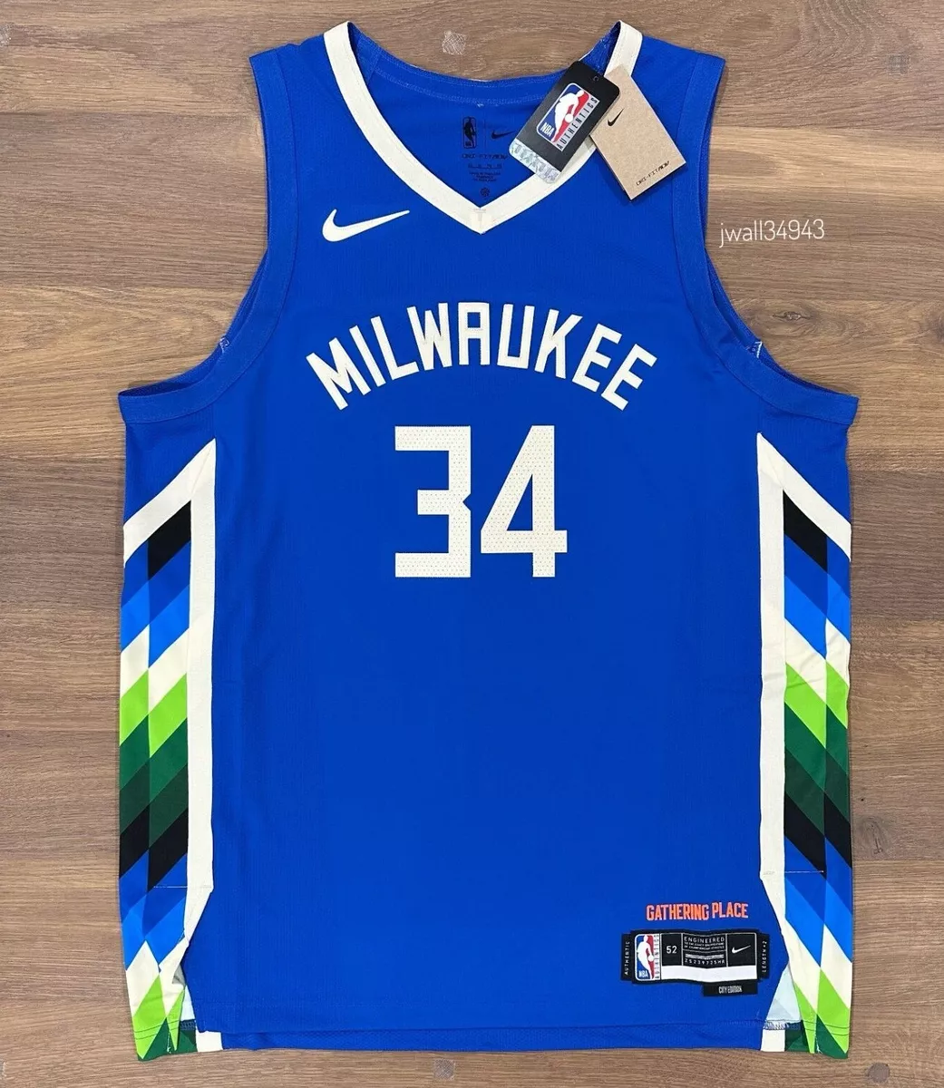 Giannis Antetokounmpo Signed Blue Bucks Nike City Edition Jersey