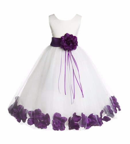 Wedding Pageant Floral Rose Petals Ivory Flower Girl Dress Tulle Princess Kids - Picture 7 of 32
