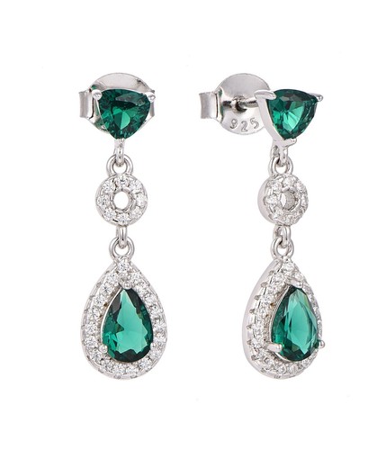 Aurora: Rhodium-plated .925 lab-created teardrop Emerald Necklace w/ pave - Picture 2 of 5