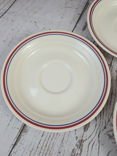 Corelle by Corning Piattini Beige Cannella Strisce Rosso e Blu Lotto di 5 - Vintage - Foto 5 di 11