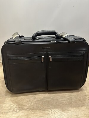 Charles Berkeley Black Leather Rolling Overnight Luggage With Tag Dustbag 