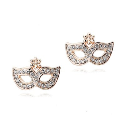 ITALINA 18K  ROSE GOLD PLATED CLEAR GENUINE AUSTRIAN CRYSTAL MASK STUD EARRINGS