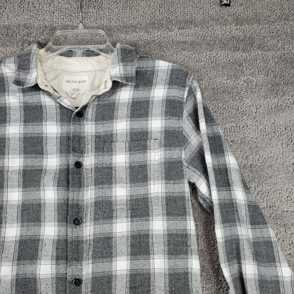 On the Byas Mens Medium M Shirt Long Sleeve Button Front Gray Plaid