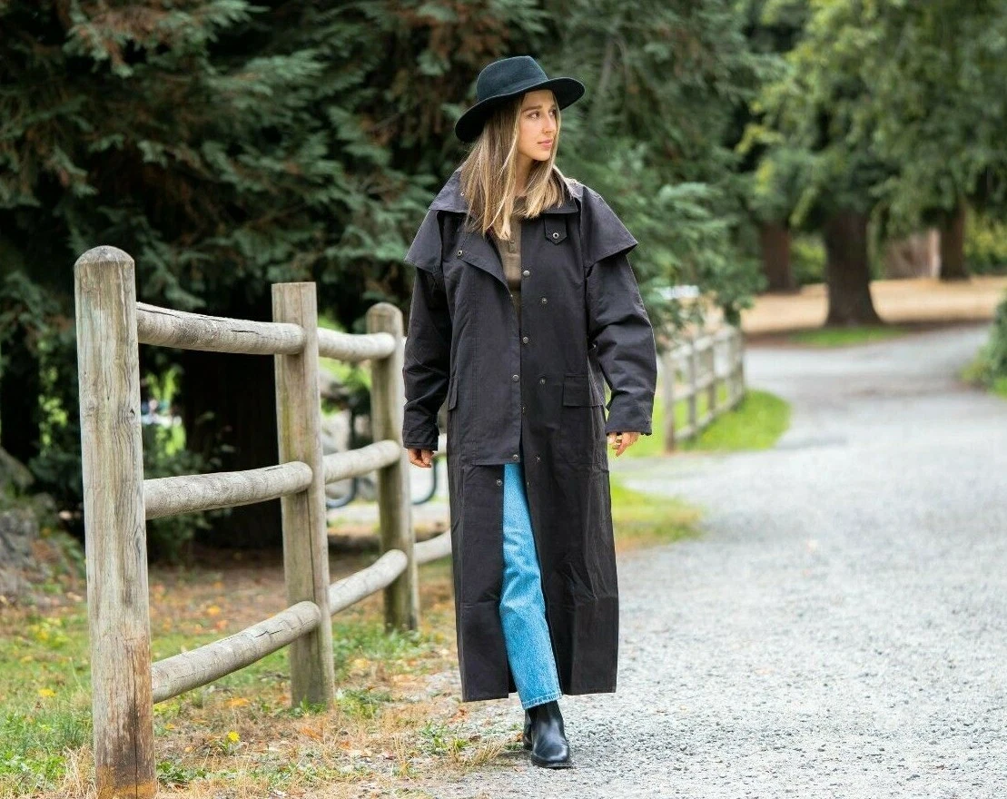 Women Waterproof Oilskin Duster Coat AUSTRAILIAN DROVER COAT OIL CLOTH  XS-6XL