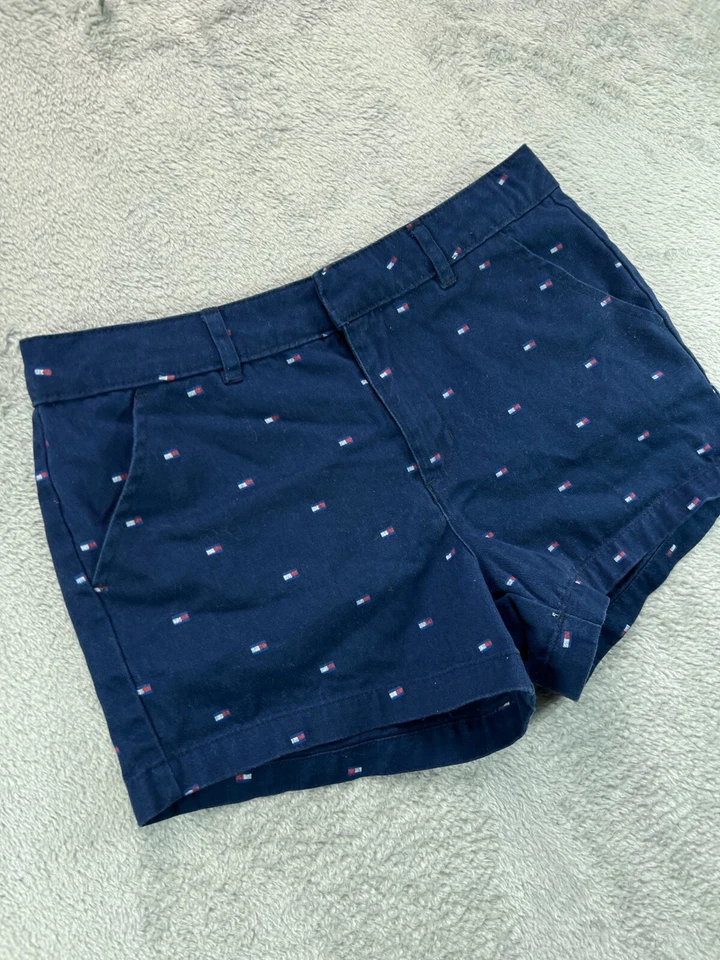 Pantalones Cortos Ajustables Tommy Hilfiger Logo Niñas 12 Azul Bandera Logo Chino Sarga 1 Foto 2 de 4
