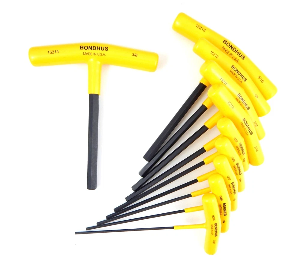 Bondhus 10pc T Handle Hex Wrench Set SAE Standard Inch USA MADE 3/32-3/8in 13390 - Image 2 of 3