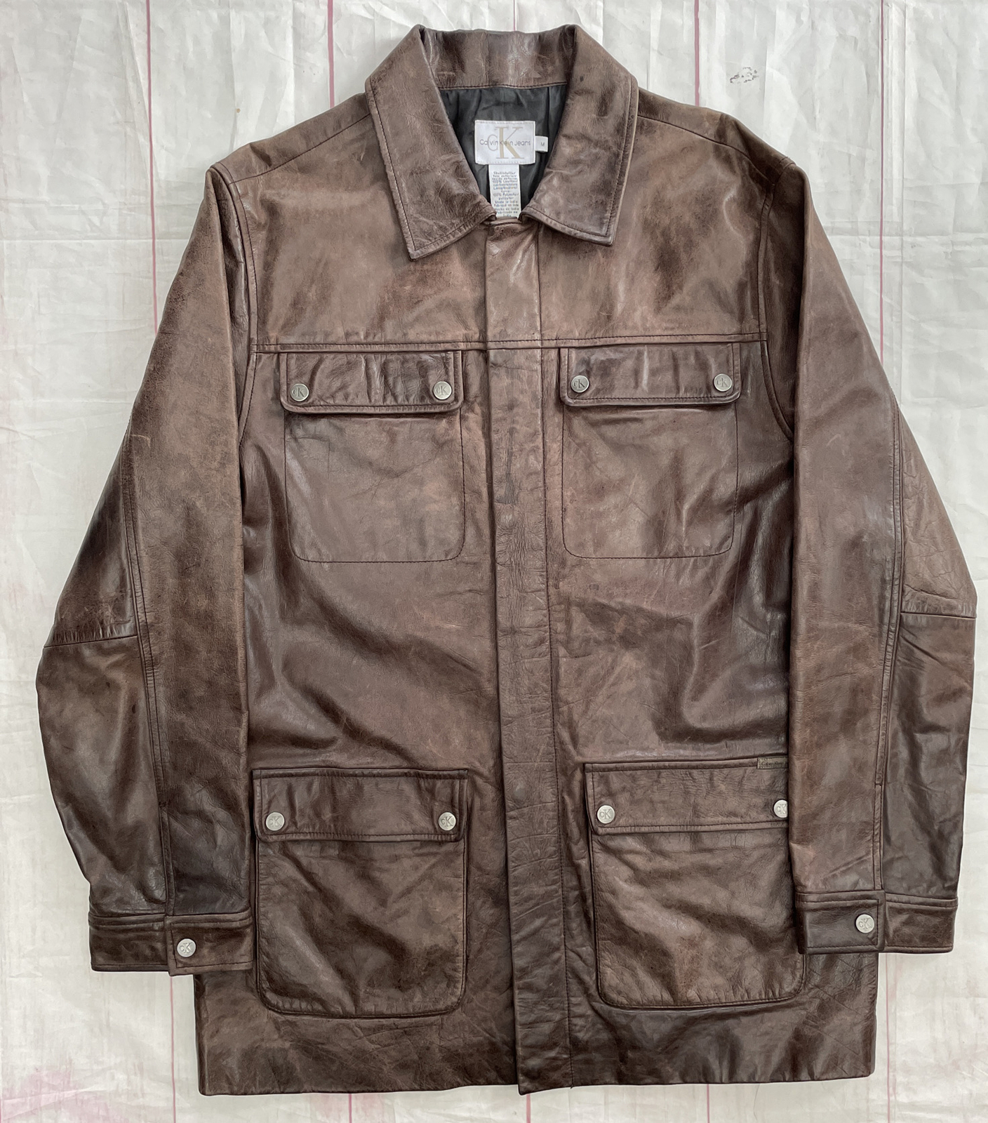 Vintage Calvin Klein Brown Leather Chore Jacket Bombe… Gem