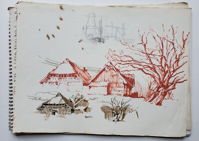 Zeichnung Bleistift Aquarell Skizzenblock Norddeutsch Gerd Gramberg Signiert