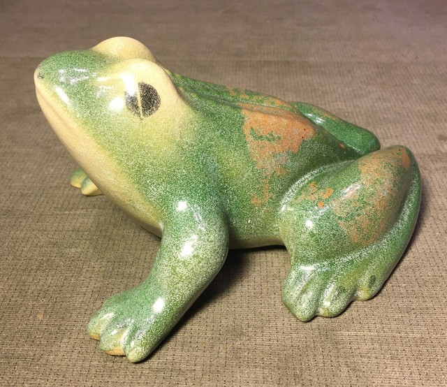 Antique Vintage Clay Pottery Green Frog Garden Figure Ornament eBay