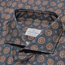 Emanuel Berg NWOT Casual Button Down Shirt Size 44 17.5 XL Blue Brown Cotton