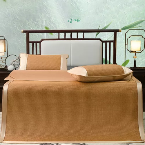 Summer Sleeping Rattan Bed Mat Foldable Nature Bamboo Cool Bed Mat +Pillowcase - Picture 7 of 29