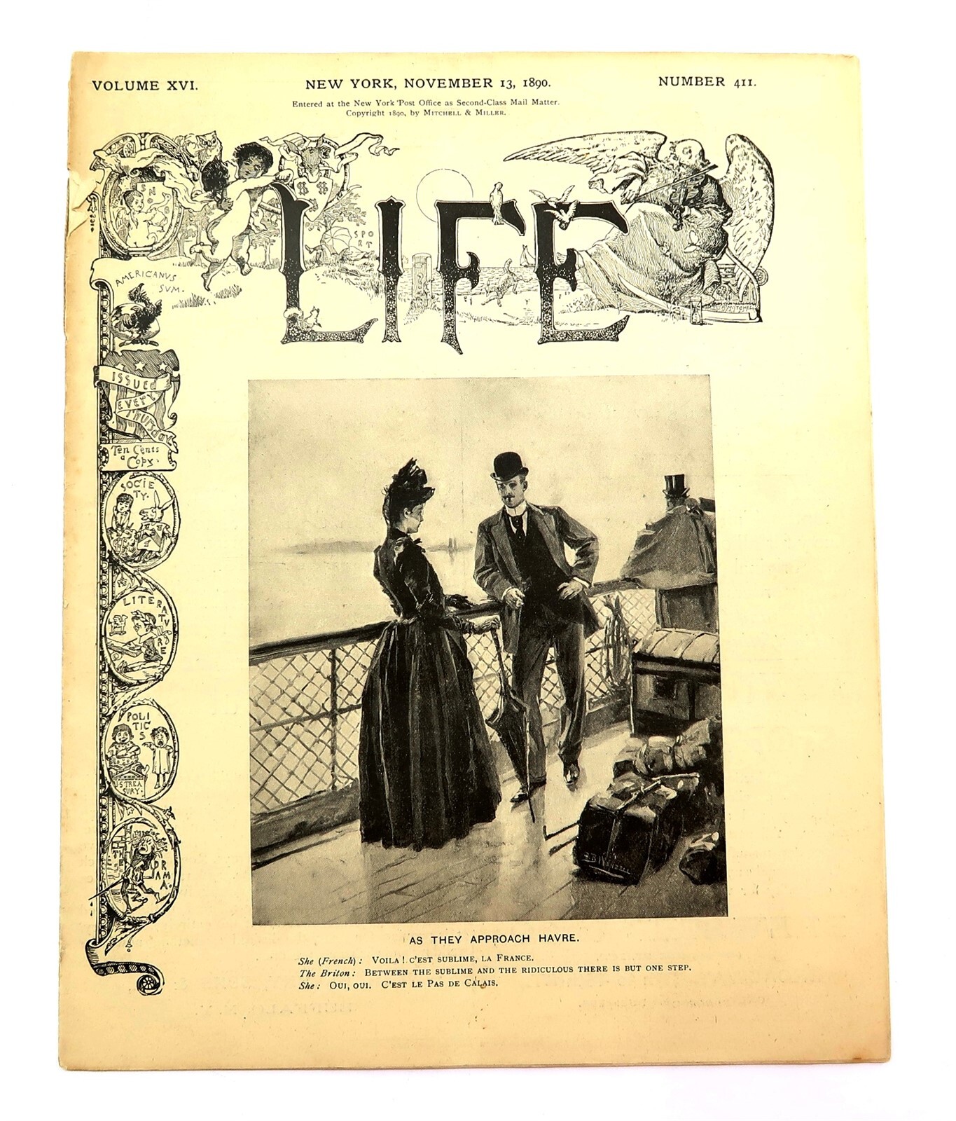 Antique 1890 LIFE Magazine from November 13th Mag in Very Good Condition