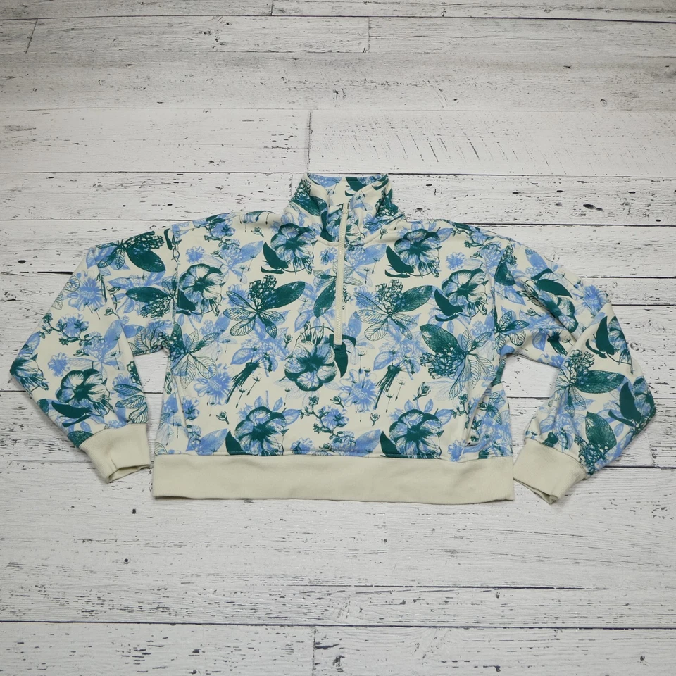 Fabletics Chándal para Mujer S/L Azul Verde Floral Mezcla de algodón Terry Knit Crop Foto 2 de 4