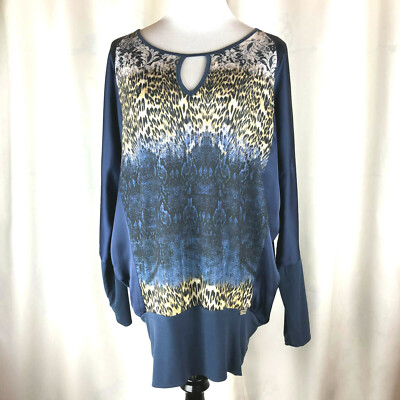 NWT Coconuda Long Top, Navy Blue w/ Animal Print, M