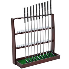 Lenwen Golf Putter Stand Wooden Display Hold 13 Clubs 30 Balls Storage, Brown