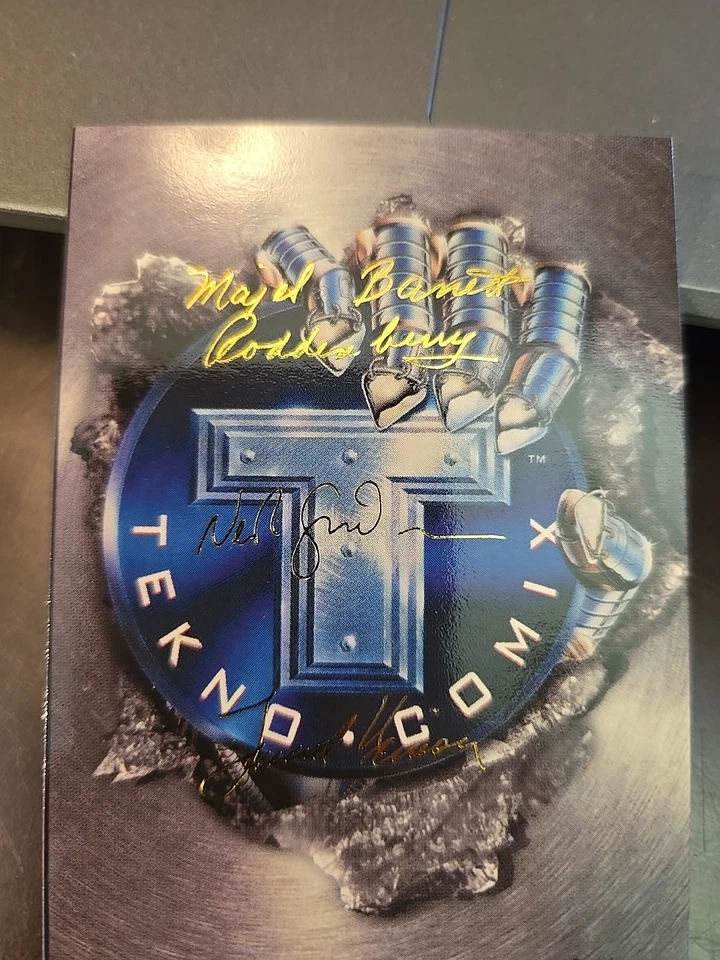 Tarjeta coleccionable Techno Comic 1995 las 4 firmas de papel de aluminio Foto 2 de 4