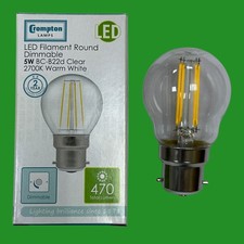 2x 5W (=40W) Crompton Dimmable LED Filament Clear Round Golf Light Bulbs BC B22