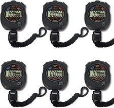 6 Pack Multi-Function Electronic Digital Sport Stopwatch Timer, Large Black
